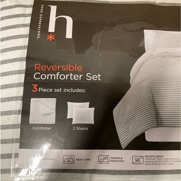 Home Expressions Grey Heathered Stripe Reversible King Set - Picture 2 of 9